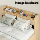 Artiss Single Bed Frame with 2 Storage Drawers Platform Bed Base with USB Ports Sturdy Wooden Slat Support Natural-6