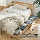 Artiss Single Bed Frame with 2 Storage Drawers Platform Bed Base with USB Ports Sturdy Wooden Slat Support Natural-7