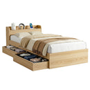 Artiss Single Bed Frame with 2 Storage Drawers Platform Bed Base with USB Ports Sturdy Wooden Slat Support Natural-10