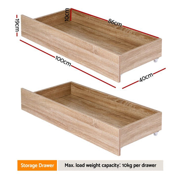 Artiss 2pcs Under Bed Storage with Wheels Rolling Wooden Drawers King Single & Queen - 0