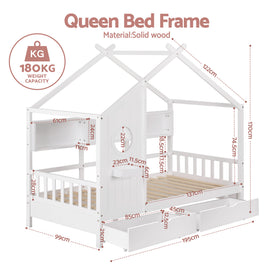 Artiss Kids Single Bed Frame with 3 Storage Bookcase & 2 Drawers House Bed Solid Wood Montessori Bed Easy Assembly White - 0