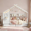 Artiss Kids Single Bed Frame with 3 Storage Bookcase & 2 Drawers House Bed Solid Wood Montessori Bed Easy Assembly White-4