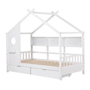 Artiss Kids Single Bed Frame with 3 Storage Bookcase & 2 Drawers House Bed Solid Wood Montessori Bed Easy Assembly White-10