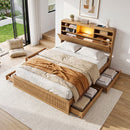 Artiss Double Bed Frame with Storage, 4 Drawers, USB and Night Light Natural-1