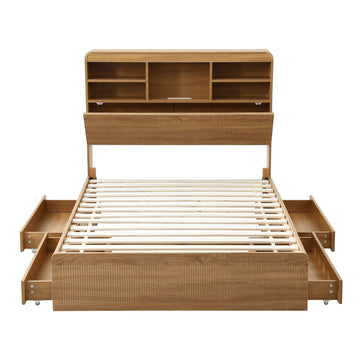 Artiss King Single Bed Frame with Storage, 4 Drawers, USB and Night Light Natural - 0
