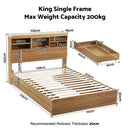 Artiss King Single Bed Frame with Storage, 4 Drawers, USB and Night Light Natural-3