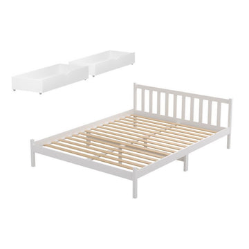 Artiss Bed Frame Double Size Wooden Platform with 2 Storage Drawers White SOFIE - 0