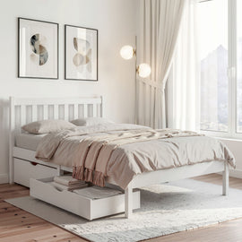 Artiss Bed Frame King Single Size Wooden Platform with 2 Storage Drawers White