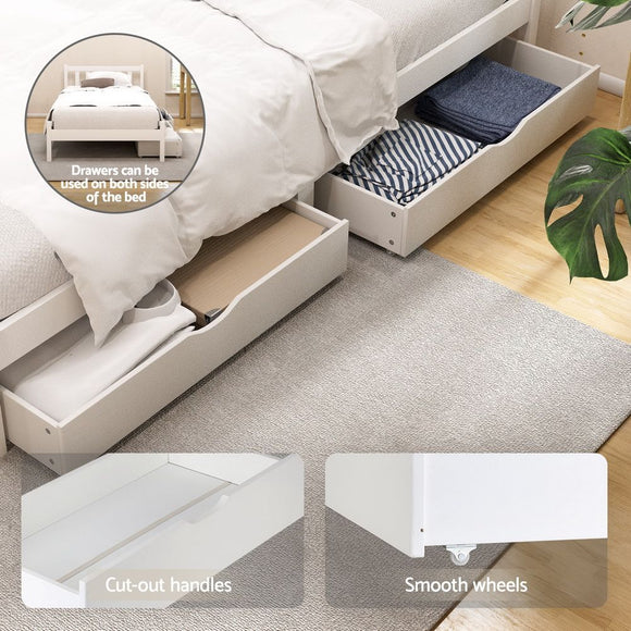Artiss Bed Frame King Single Size Wooden Platform with 2 Storage Drawers White
