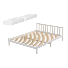 Artiss Bed Frame Queen Size Wooden Platform with 2 Storage Drawers White - 0
