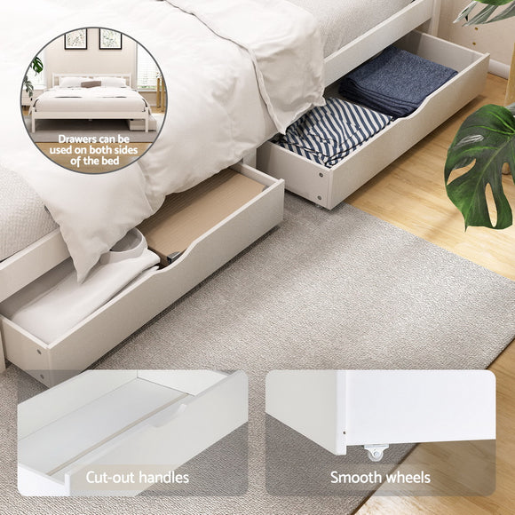 Artiss Bed Frame Queen Size Wooden Platform with 2 Storage Drawers White