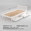 Artiss Bed Frame Single Size Wooden Platform with 2 Storage Drawers White SOFIE-3