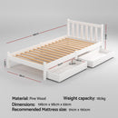 Artiss Bed Frame Single Size Wooden Platform with 2 Storage Drawers White SOFIE-2