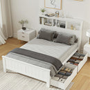 Artiss Bed Frame Double Size Wooden with 3 Shelves Bed Head White-1