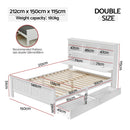 Artiss Bed Frame Double Size Wooden with 3 Shelves Bed Head White-2