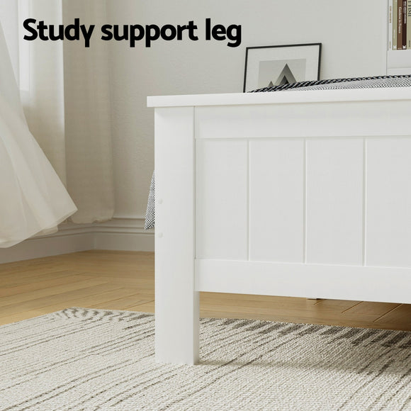 Artiss Bed Frame Double Size Wooden with 3 Shelves Bed Head White