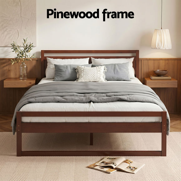 Artiss Bed Frame Queen Size Wooden Walnut WITTON