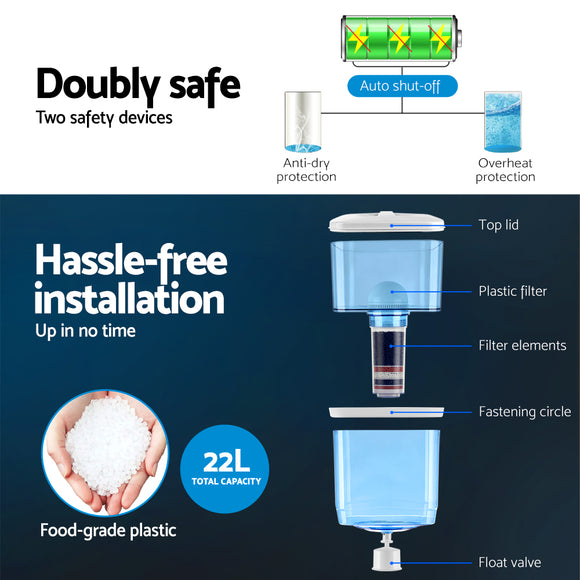 Devanti Water Cooler Dispenser Bench Top 22L w/2 Filter