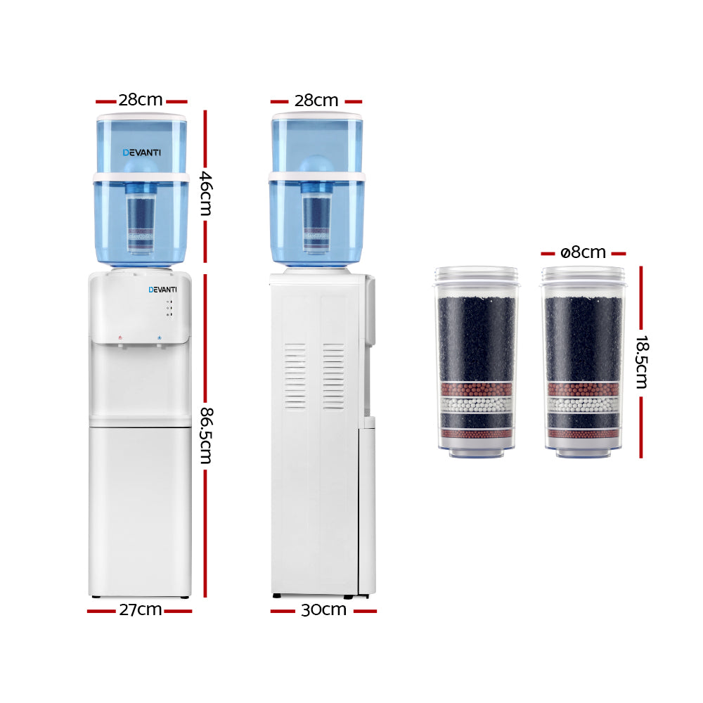 Devanti Water Cooler Dispenser Stand 22L Bottle White w/2 Filter - 0