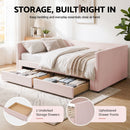 Artiss King Single Extendable Daybed with 2 Storage Drawers and USB, Pink-6