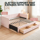Artiss King Single Extendable Daybed with 2 Storage Drawers and USB, Pink-8
