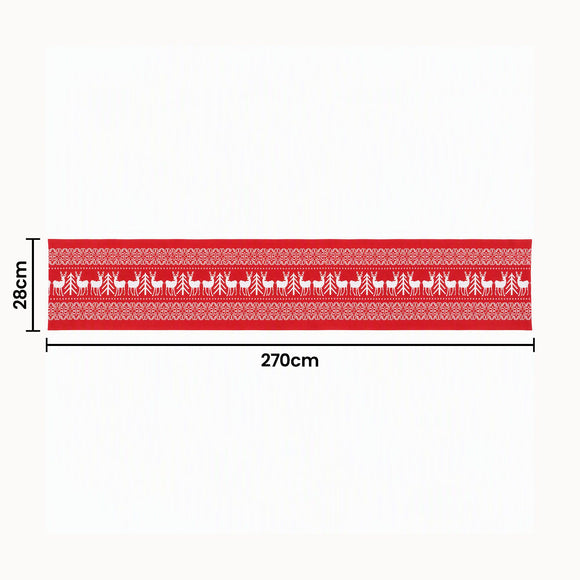 Jingle Jollys Christmas Table Runner Reindeers 270x28CM Dining Party Decor Red