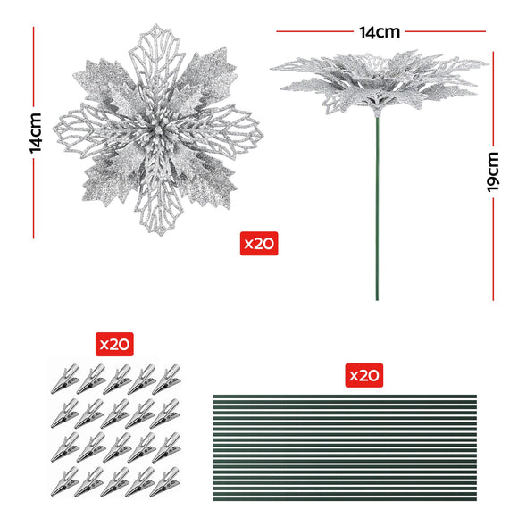 Jingle Jollys 20Pcs Christmas Tree Flower Set Garland Wreath Poinsettia Decorations