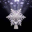 Jingle Jollys Christmas Tree Topper Lighted 360° Rotating Snowflake Projector Silver Glitter-1