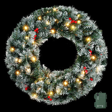 Jingle Jollys 60cm Christmas Wreath LED Lights Snowy Berries Garland Party Decor