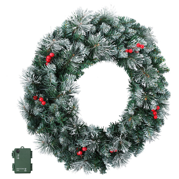 Jingle Jollys 60cm Christmas Wreath LED Lights Snowy Berries Garland Party Decor