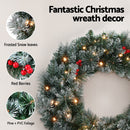 Jingle Jollys 60cm Christmas Wreath LED Lights Snowy Berries Garland Party Decor-4