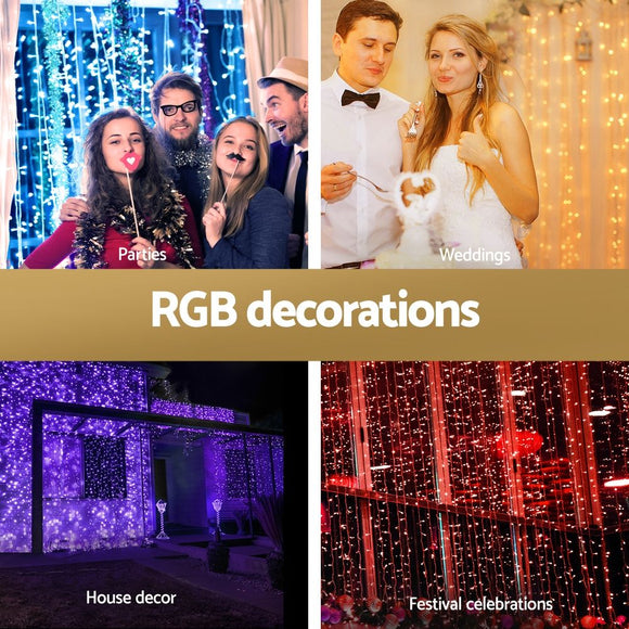 Jingle Jollys 6x3m Christmas Curtain Lights 960 LED RGB Remote Hanging Fairy Backdrop
