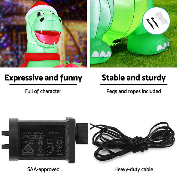 Jingle Jollys Christmas Inflatable Dinosaur 1.8M Height LED Decorations Illuminated