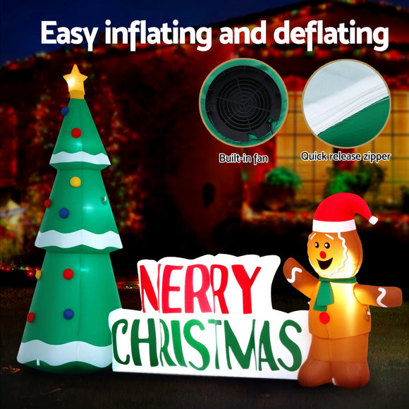 Jingle Jollys Christmas Inflatable Gingerbread Man 1.5M Height LED Decorations Illuminated