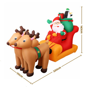 Jingle Jollys Christmas Inflatable Santa Sleigh 2.2M Illuminated Decorations - 0
