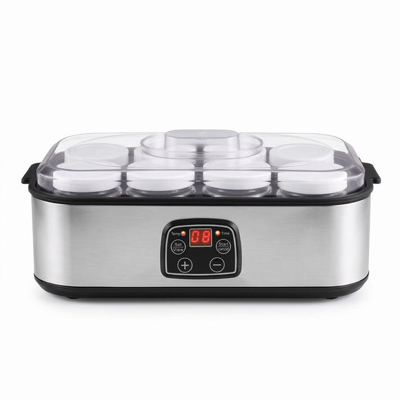 Devanti Yoghurt Maker Machine with 8x180ml Glass Cups Temp Control Black
