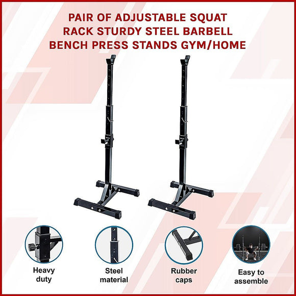 Adjustable Squat Rack Pair Steel Barbell Bench Press Stands Gym Home - RnR Galore