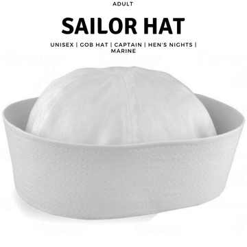 Adult White Sailor Hat Marine Unisex Gob Captain Navy Hen's Night Doughboy Cap - RnR Galore