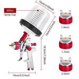 Air HVLP Spray Gun Paint Gun 600CC Gravity Feed Cup 1.4mm 1.7mm 2mm Tip AU Stock - RnR Galore