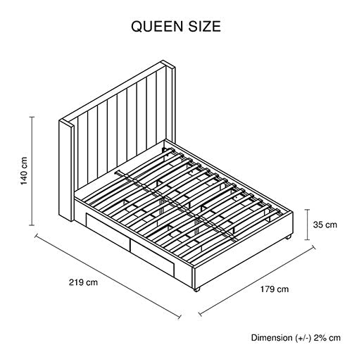 Alexa Queen Size High Rise Headboard Linen Beige Fabric Four MDF Drawers with Wheels Bed Frame - RnR Galore