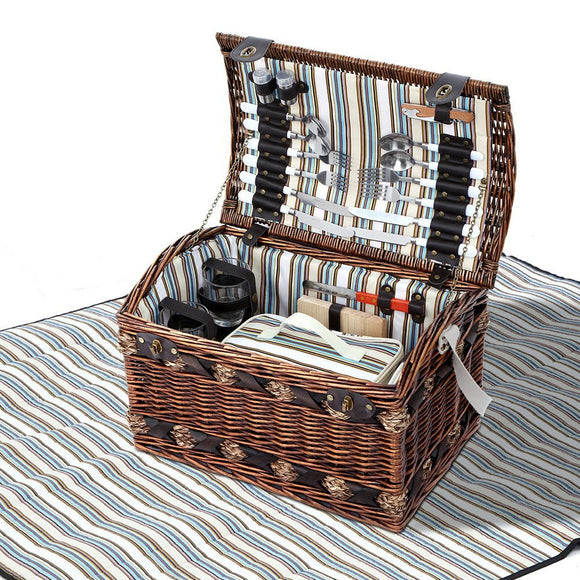 Alfresco 4 Person Picnic Basket Set Insulated Storage Blanket - RnR Galore