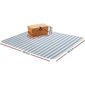 Alfresco 4 Person Picnic Basket Set Wooden Blanket Bag Insulated - RnR Galore