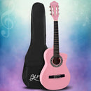 Alpha 34 Inch Classical Guitar Wooden Body Nylon String Beginner Kids Gift Pink - RnR Galore