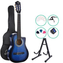 Alpha 34 Inch Classical Guitar Wooden Body Nylon String w/ Stand Beignner Blue - RnR Galore