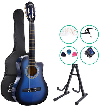 Alpha 34 Inch Classical Guitar Wooden Body Nylon String w/ Stand Beignner Blue - RnR Galore
