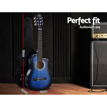 Alpha 34 Inch Classical Guitar Wooden Body Nylon String w/ Stand Beignner Blue - RnR Galore