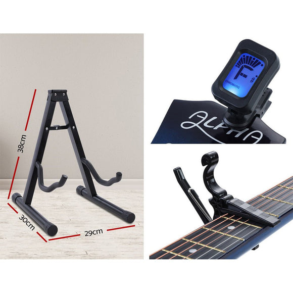 Alpha 34 Inch Classical Guitar Wooden Body Nylon String w/ Stand Beignner Blue - RnR Galore