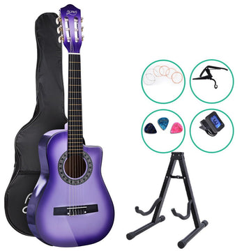 Alpha 34 Inch Classical Guitar Wooden Body Nylon String w/ Stand Beignner Purple - RnR Galore