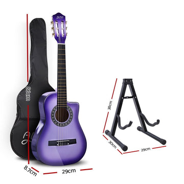 Alpha 34 Inch Classical Guitar Wooden Body Nylon String w/ Stand Beignner Purple - RnR Galore