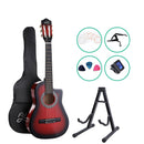 Alpha 34 Inch Classical Guitar Wooden Body Nylon String w/ Stand Beignner Red - RnR Galore